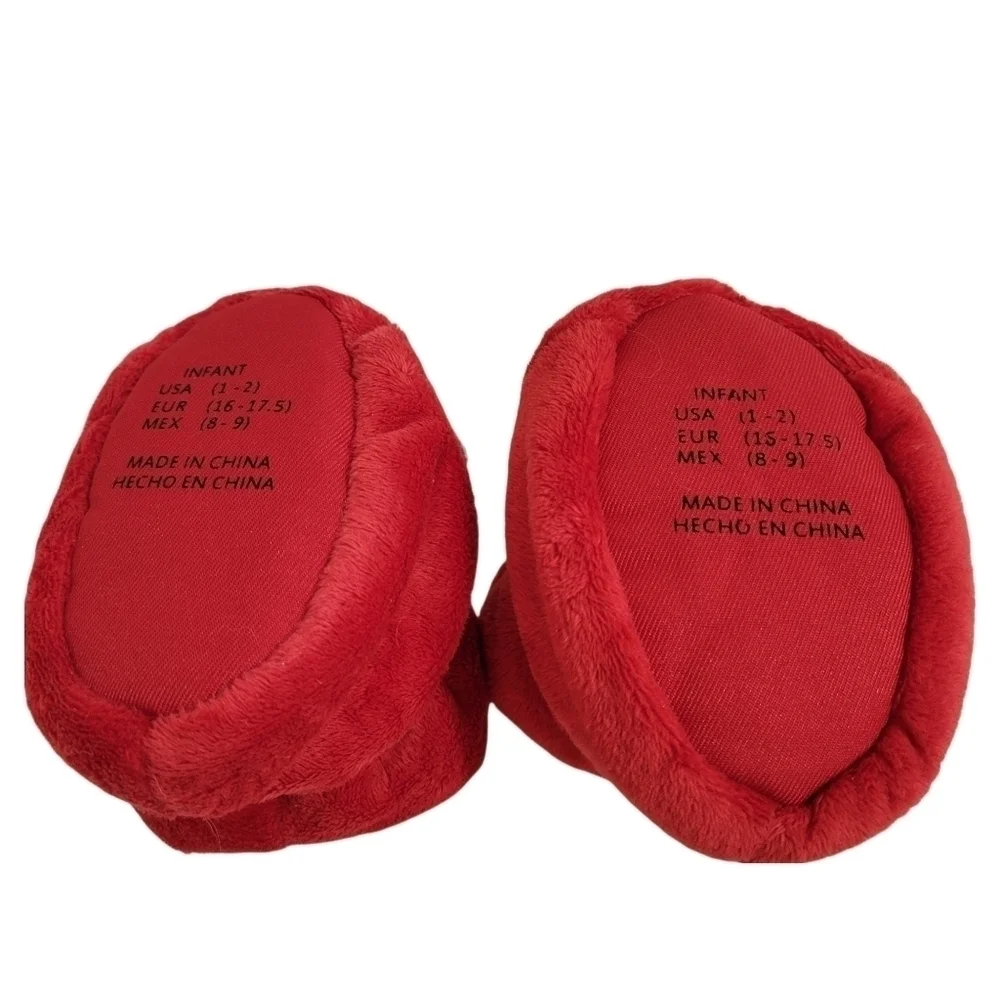 Baby's First Christmas Red Velour Reindeer Slippers Like New